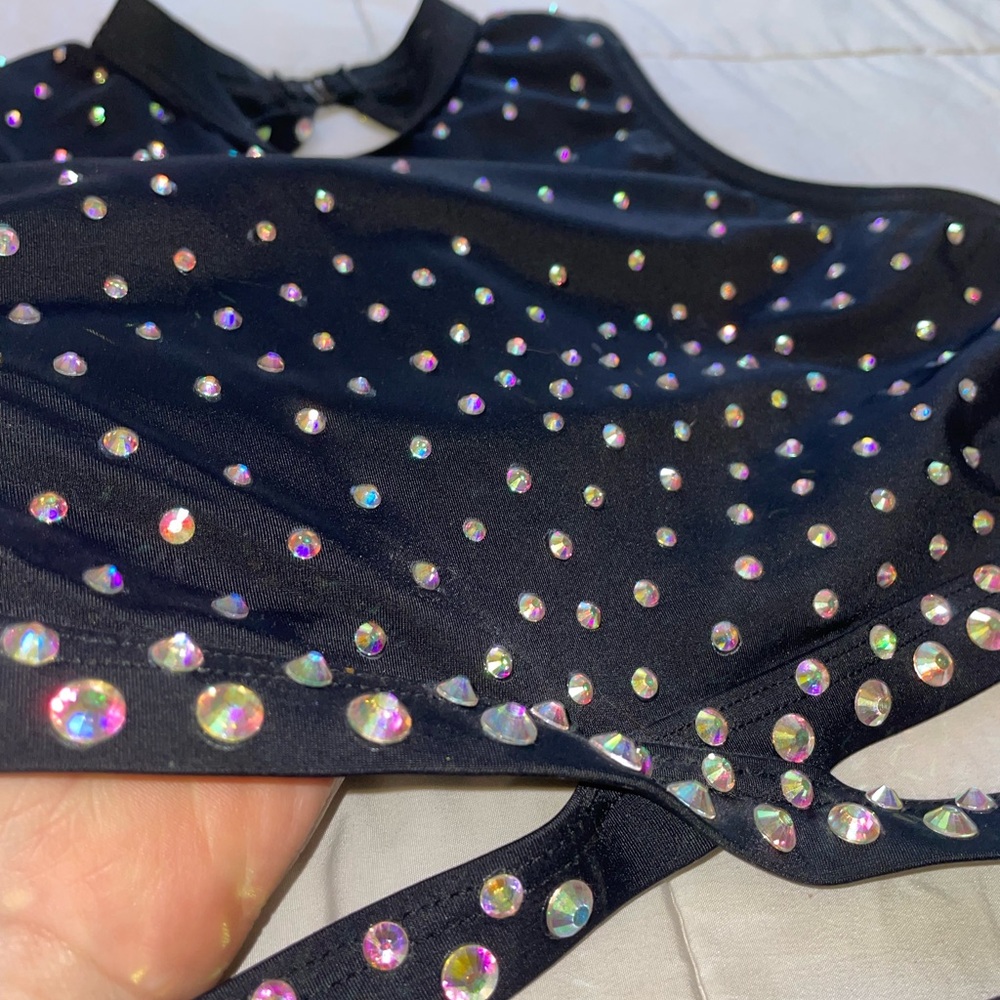 Black Two-Piece Rhinestone Jazz Dance Costume - Picture 2 of 7
